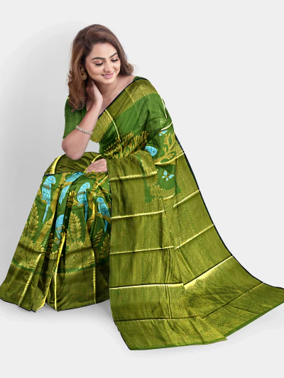 Leaf Green with Sky Blue Parrot