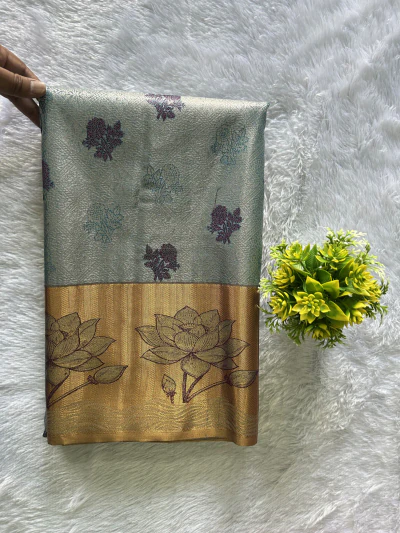 Teal Blue with Copper Zari Border - 1211