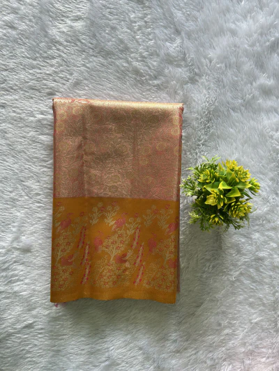 Peach Pink with Peacock Design - 1203