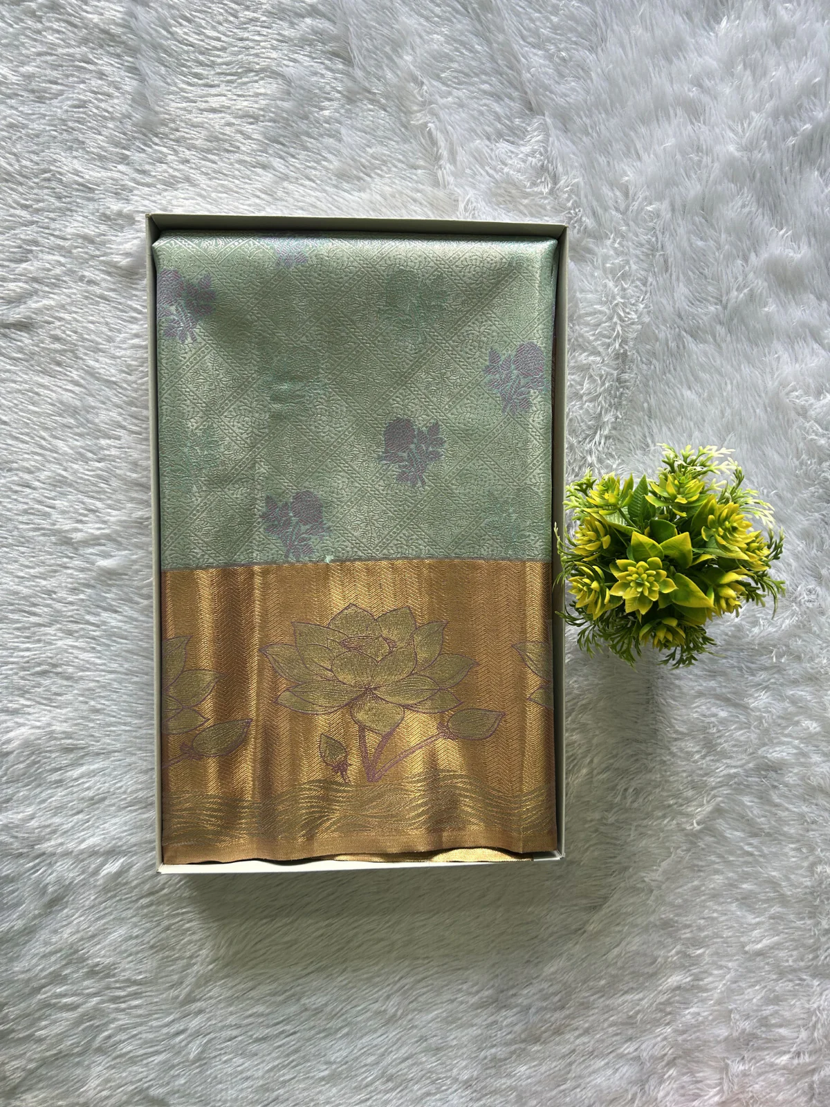 Ice Mint Green with Copper Zari Border - 1207