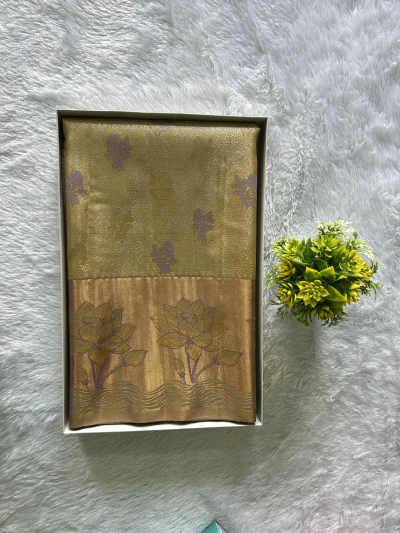 Golden Olive with Copper Zari Border - 1209